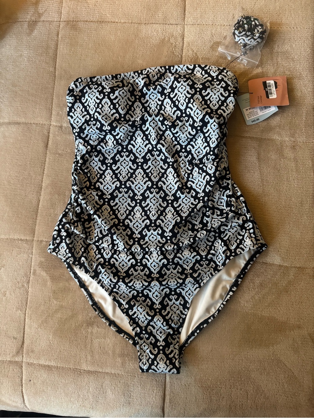 Shade & Shore Black and White Strapless One-Piece Swimsuit